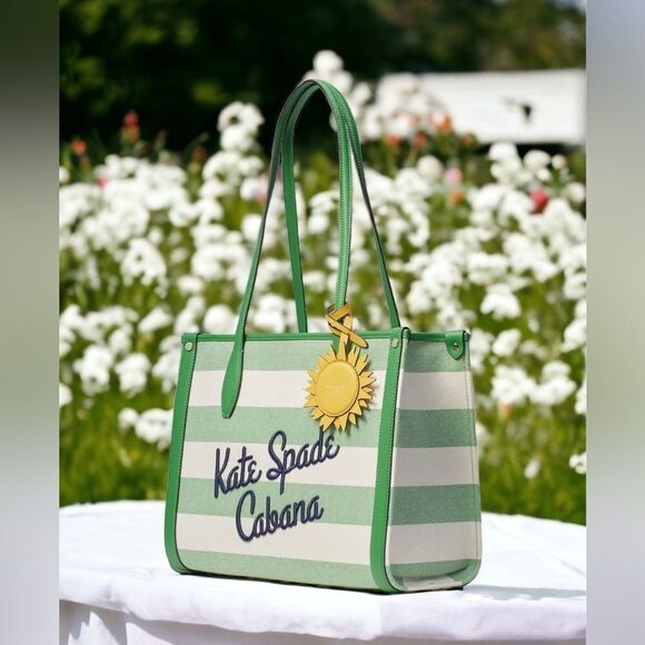 KATE SPADE NWT MARKET CANVAS CABANA MEDIUM TOTE BAG - Picture 2 of 8